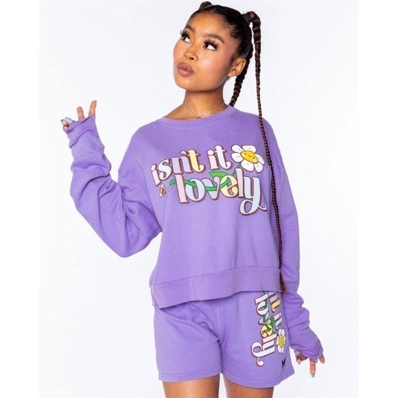 Sami Ryan sweatshirt 'isn't it lovely"purple crewneck - Picture 3 of 8